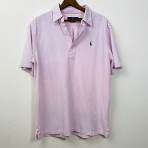 Polo Ralph Lauren Men's Shirt L Pink Short Sleeve Knit Oxford Preppy Flesh Pony